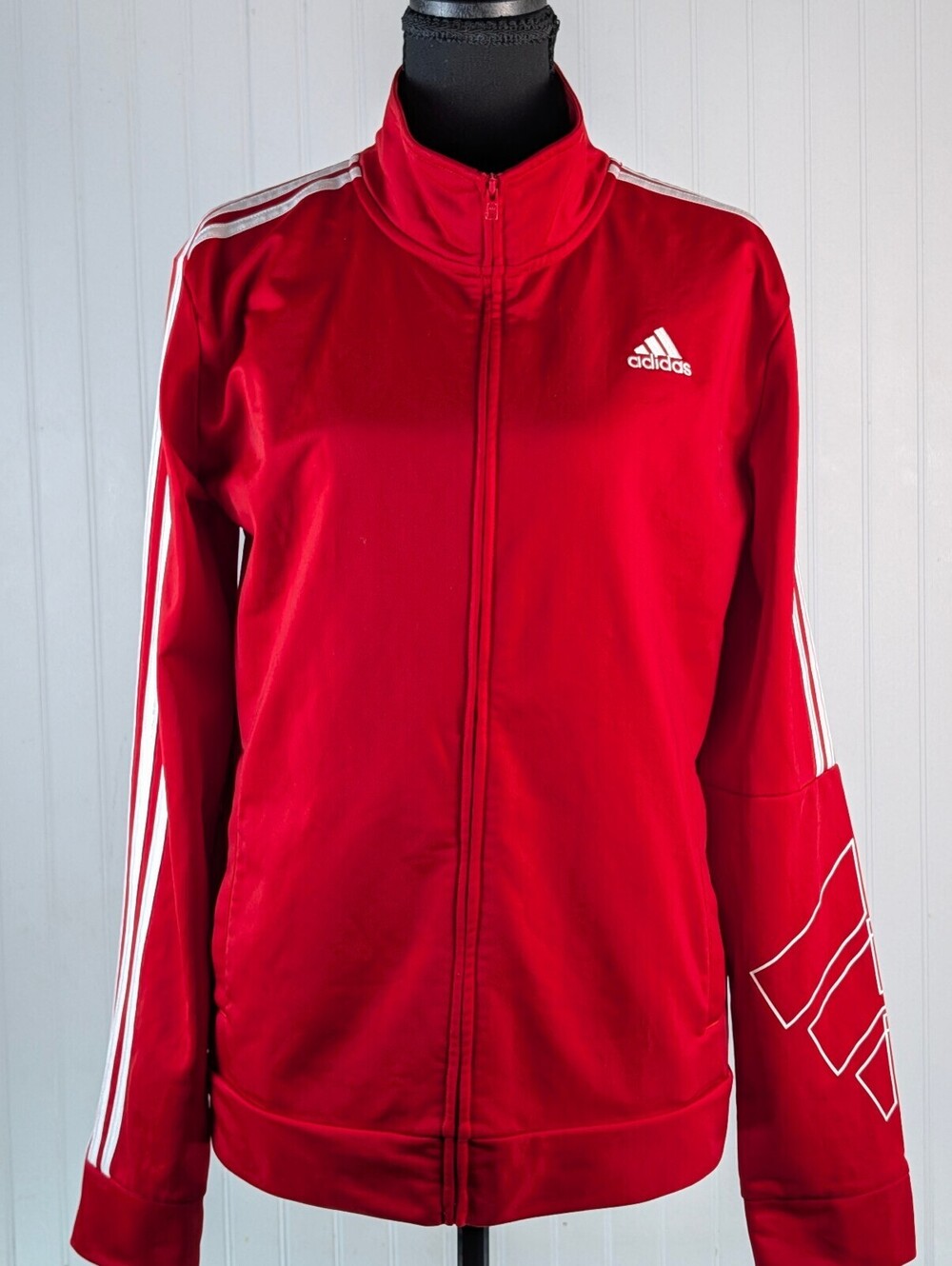 Adidas Red Full-Zip Track Jacket White Stripes & Sleeve Graphic Big Logo XL